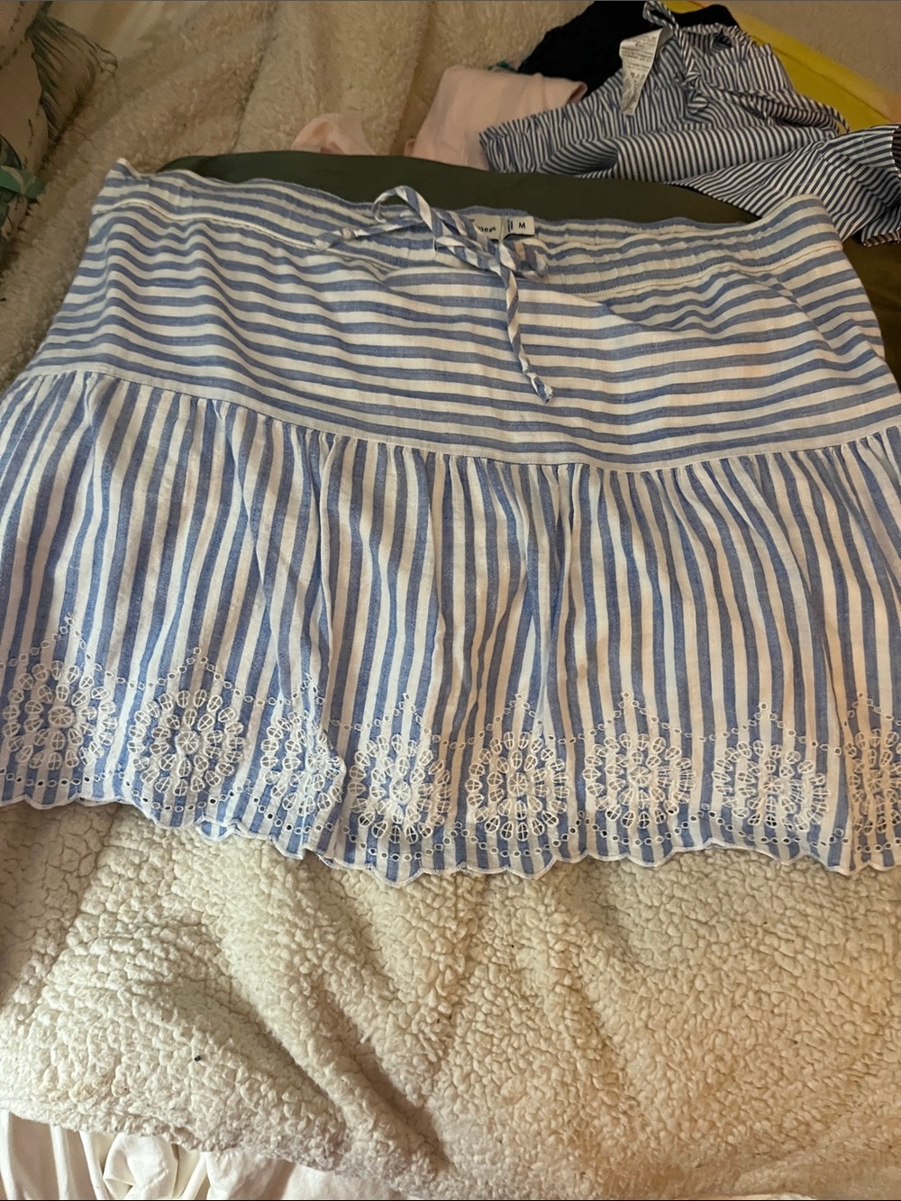 Vineyard Vines Blue and White Striped Eyelet Hem Mini Skirt